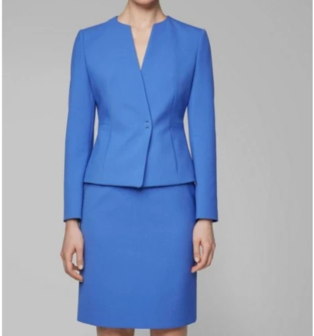 Hugo Boss Jisula Collarless Ponte Blue Suit Blazer Jacket 4 Us